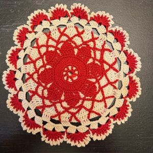 Red and Cream Crochet Doily